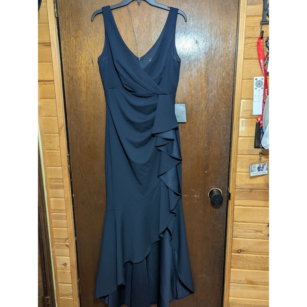 Betsy & Adam Navy Blue Ruffle Gown Dress Womens 10 NWT Nordstrom Formal Evening